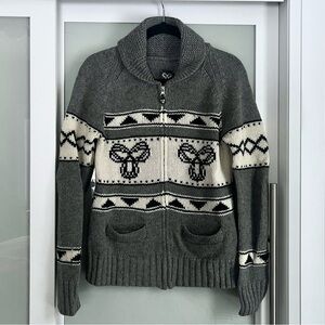 Aritzia TNA Grey Ivory Sea To Sky Zip Up Wool Cardigan Sweater